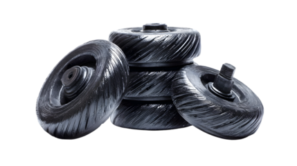 Stack of Black Grooved Wheels Isolated with whitw back ground