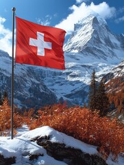 Majestic Matterhorn with Swiss Flag
