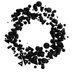 Abstract 3D Black Particles – Geometric Polygonal Shapes in Glossy Jet Black Featuring Hexagons, Crystals, Faceted Spheres, and Minimal Dark Forms in High-Detail Renders