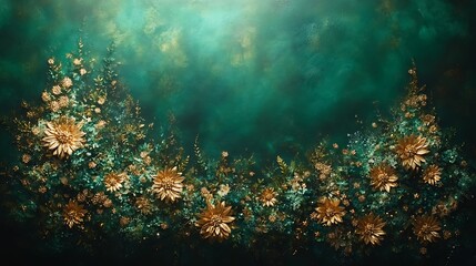 Obraz premium Lush floral arrangement in teal and gold tones.