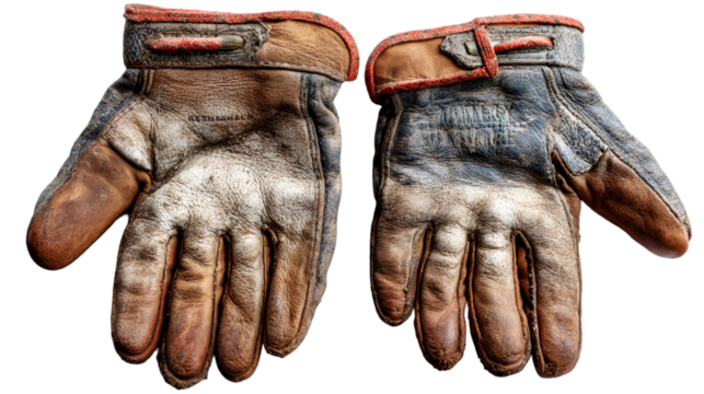 A Pair of Brown Leather Work Gloves Isolated on a White Background