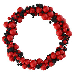 Abstract 3D Red and Black Particles Backgrounds Featuring Circular Compositions, Glossy Spheres, Geometric Clusters, and Dark Matte Surfaces in Seamless Modern Designs