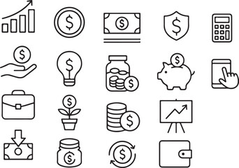 Finance and Money Line Icons – Vector Set for Banking, Investment, and Business