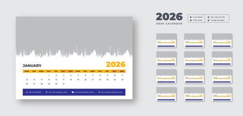 Desk calendar design template 2026 | New Year 2026 table calendar | Monthly planner in corporate and business style | 12 months included