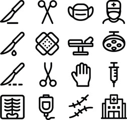 Fototapeta premium Outline Handdrawn Medical Healthcare Icon Set for Hospital and Clinic Needs