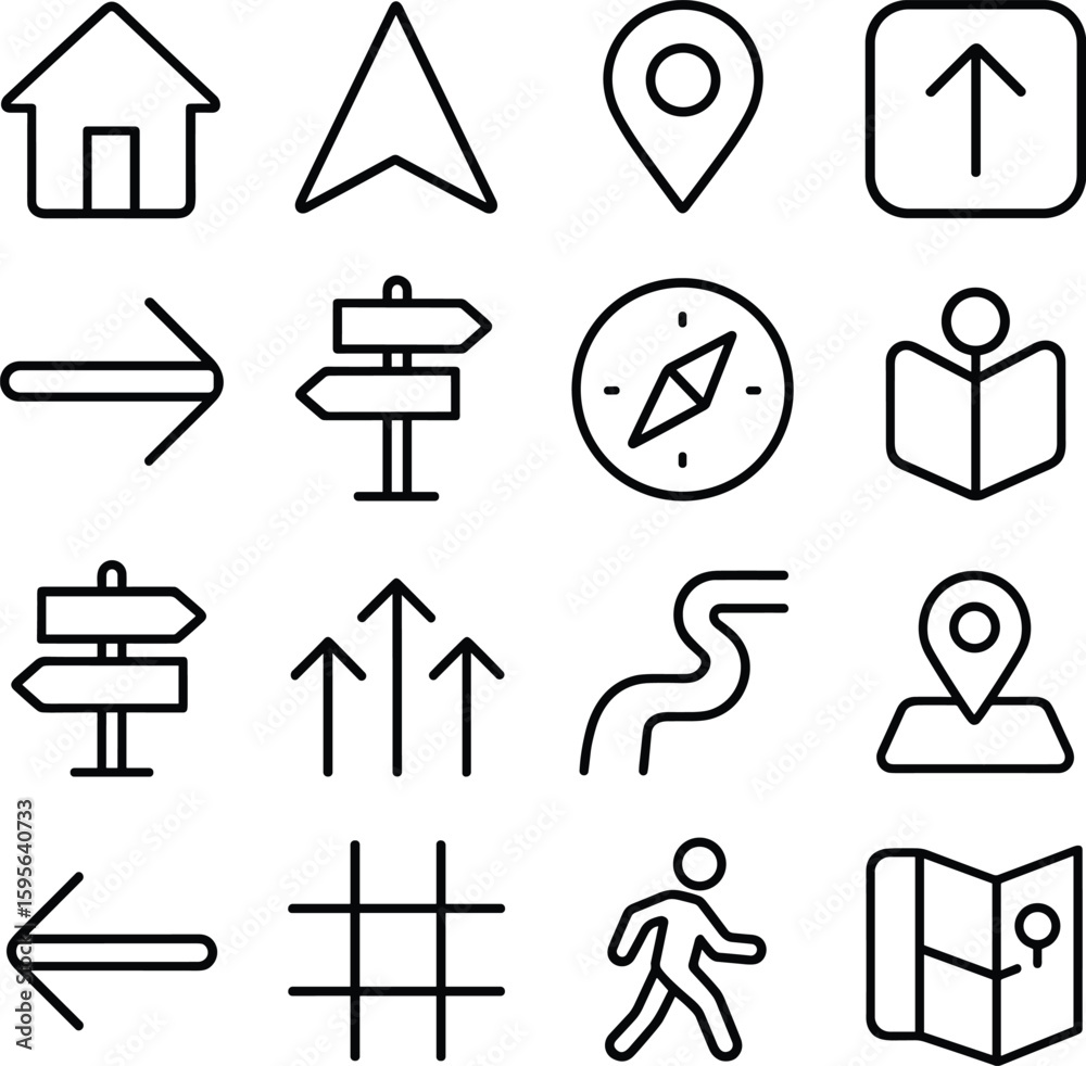 Poster line art navigation icons minimalist style design for mobile and web application