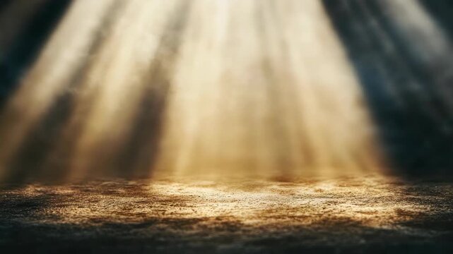 Soft and diffused rays of sunlight emanating through a dark, damp environment creating an enchanting atmosphere.