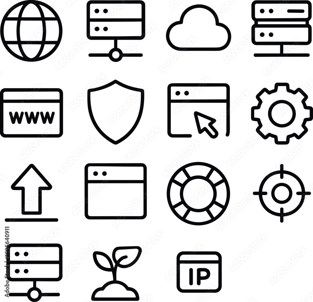Fototapete outline simple style digital network icon collection design element