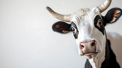 Close-up view of a black and white cow's head.