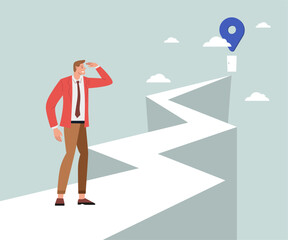 Business man. Vector illustration of young adultman in business. Working goal target