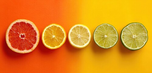 Sliced citrus fruits on vibrant background