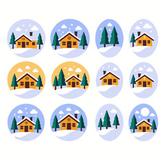 Winter House Clipart Set-Cute Holiday Illustrations-Snowy Village Graphics-Festive Home Designs-Perfect for Christmas Crafts and Digital Projects-Seasonal Icons