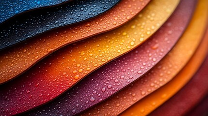 Multicolored layered surfaces with water droplets.