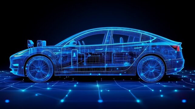 Digital illustration of an electric vehicle's internal components.