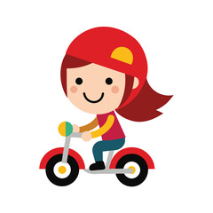 Cartoon Girl Riding A Tricycle With A Red Balloon