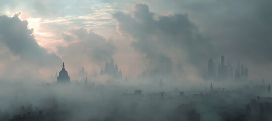 Obraz premium Thick Gray Smoke Shrouds 1883 City Skyline as Industrial-Era Pollution Begins Its Ascent