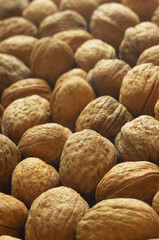 Closeup of walnuts background.