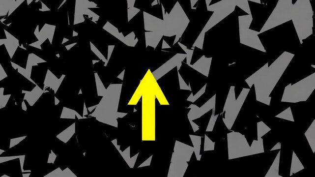 bold visual metaphor for success, featuring bright yellow arrow rising above cluster of black arrows, symbolizing leadership and standout achievement in business