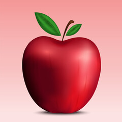 Realistic Red Apple with Leaves