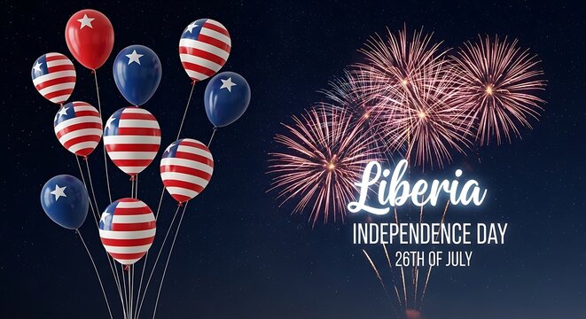 Liberian Independence Day Celebration: Patriotic Balloons and Fireworks - Powered by Adobe