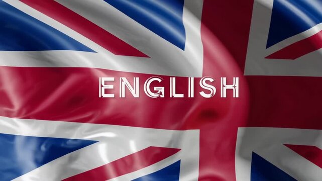 The term 'English' displayed prominently on the flag of the United Kingdom, symbolizing the educational concept of learning English language programs