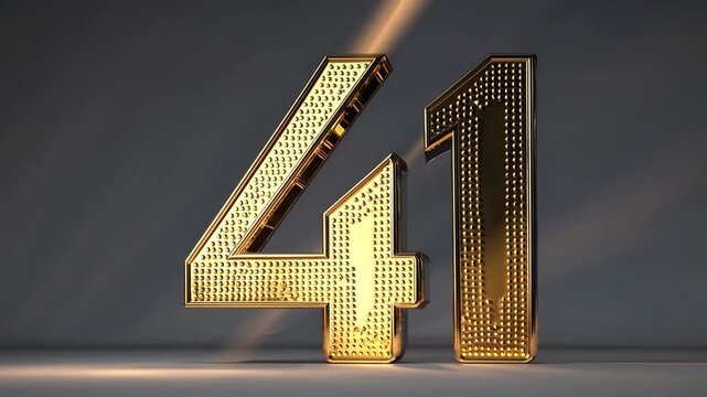three-dimensional golden numeral forty-one with dotted texture and radiant light effects, viewed from above