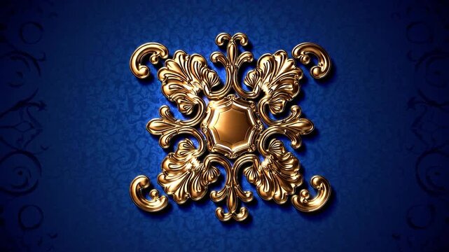 Gilded Insignia Adorned with Foliage Motifs Against Cerulean Canvas, Suitable for Various Creative Endeavors