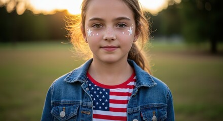 Girl with patriotic face paint in outdoor setting