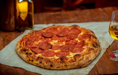 Pepperoni's true rustic pizza with sourdough mass fermented with Levain. A perfect vera pizza