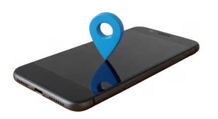 A smartphone with a blue location pin icon, indicating navigation or tracking.
