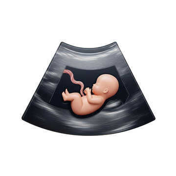 3d icon of an ultrasound image displaying a fetus with an umbilical cord, representing pregnancy, prenatal care, and the beginning of life isolated on transparent background
