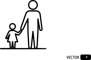 Obraz premium Parent and child holding hands outline icon vector 