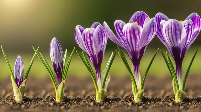 Timelapse of Crocus Flowers Blooming in Spring Garden, a Floral Blooming Evolution