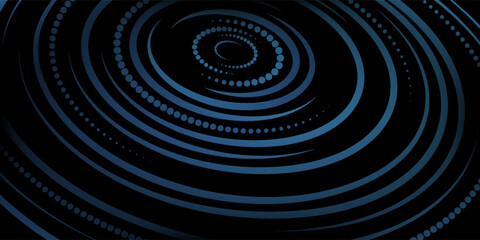 Blue abstract background with glowing circles. Swirl circular lines pattern. Geometric spiral. Twirl element. Modern graphic design. Futuristic technology concept.