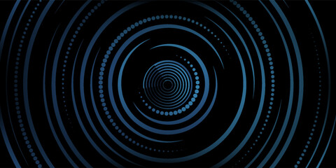 Fototapeta premium Blue abstract background with glowing circles. Swirl circular lines pattern. Geometric spiral. Twirl element. Modern graphic design. Futuristic technology concept.