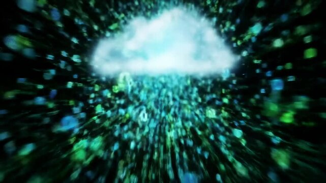 Animated digital cloud graphic with data stream for technology concept