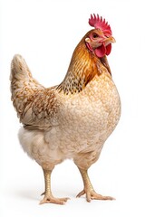 Fototapeta premium Poultry perfection portrait showcasing a proud brown and white Chicken against a white backdrop