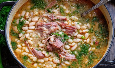 Simmering flavors white beans and ham hock soup, a culinary masterpiece