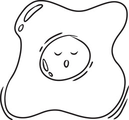 Fried egg flat icon with cute sleep face. line art vector illustration. for kids coloring book 