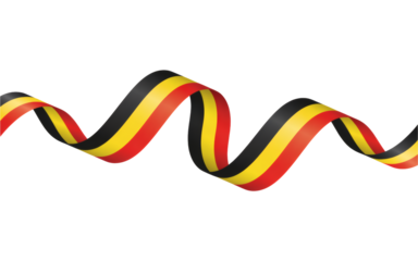 Dynamic Wavy Ribbon in Colors of Belgium's National Flag, Representing Unity, Heritage, and European Spirit