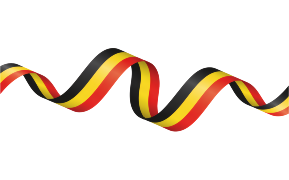 Dynamic Wavy Ribbon in Colors of Belgium's National Flag, Representing Unity, Heritage, and European Spirit