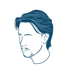 Male Head Profile with Medium Length Wavy Hair Illustration