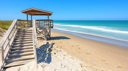 Wooden beach hut on a sandy shore