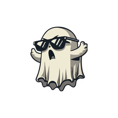 A cool cartoon ghost with open arms and dark sunglasses strikes a fun pose, mixing spooky charm with confident attitude in a playful and stylish design.