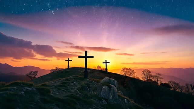 Calvary Crosses with Glowing Morning Light