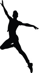 Energetic Male Dancer Silhouette Jumping in Dynamic Pose with Outstretched Arms and Legs