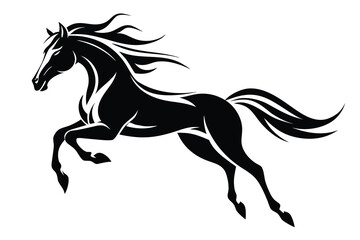 Obraz premium Black Horse Leaping Silhouette Graphic on White Background for Design Elements