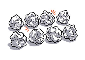 Eight Crumpled Balls of Paper Isolated on a White Background Displayed in Two Rows