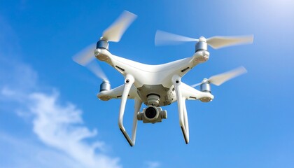 ホバリングするドローン(青空)