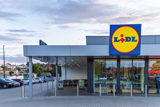 Pniewy, Poland - July 19, 2025: a Lidl supermarket on a summer evening.